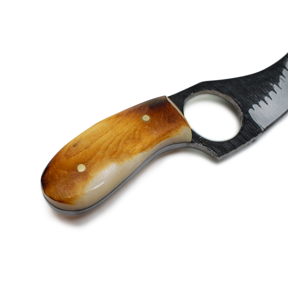 TC-061 Titan fixed-blade knife with wood handle and brass rivets in a leather sheath on Tampa Home & Garden Store