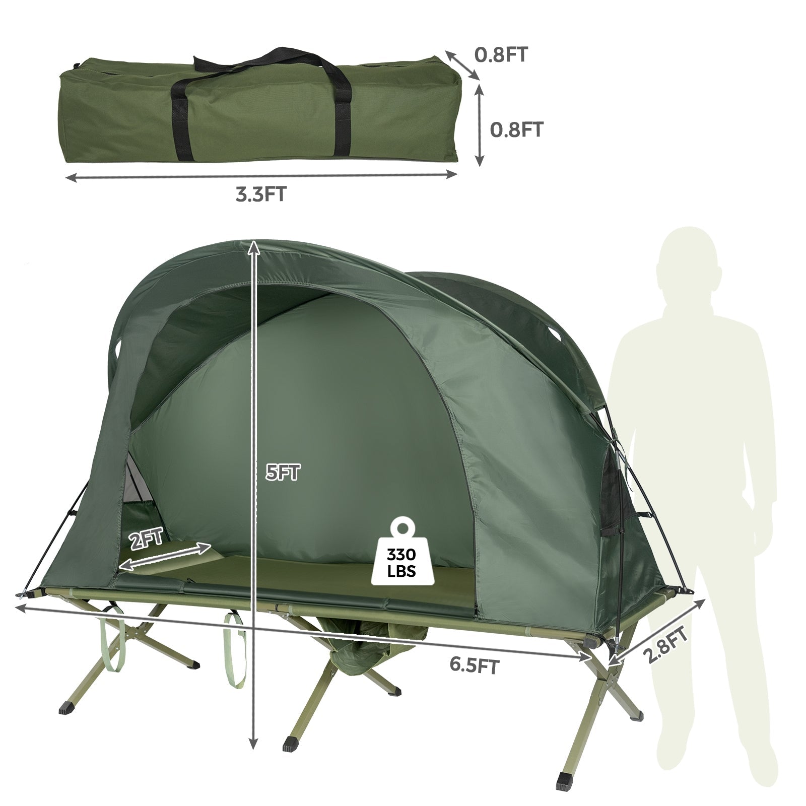GemGear Cot Elevated Compact Tent Set with External Cover Green; green cot tent on Tampa Home & Garden Store
