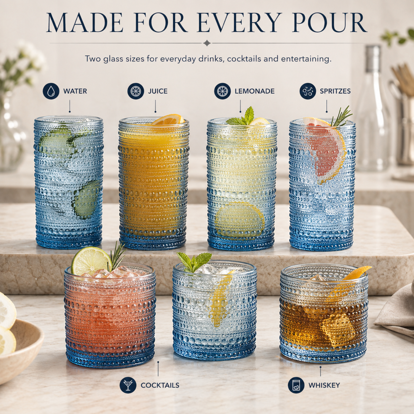Textured Hobnail Lowball and Highball Set of 12