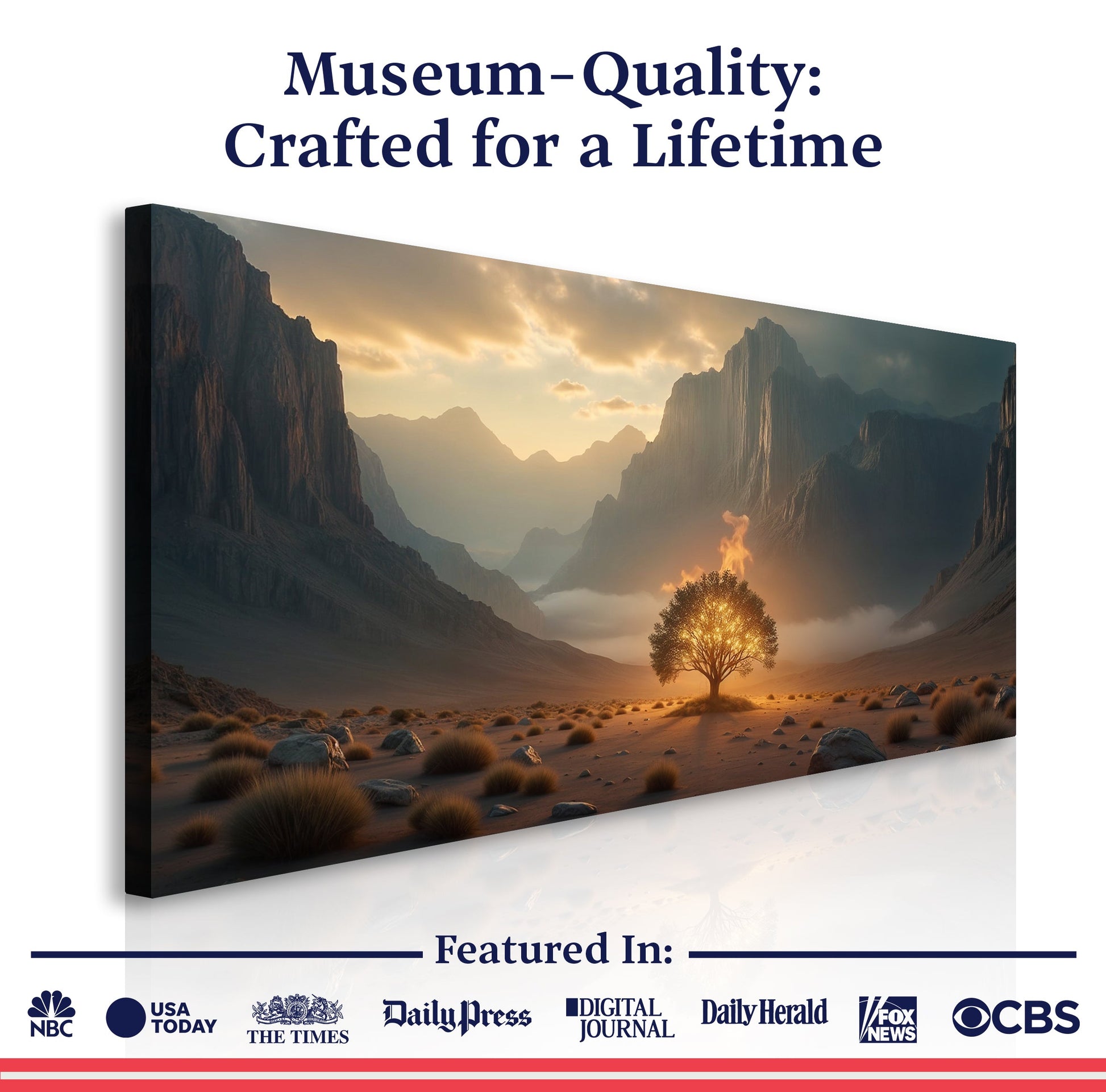 Burning Bush - Faith Wall Art XII Canvas by Tailored Canvases, desert sunset with lone tree on Tampa Home & Garden Store