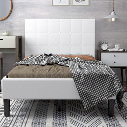 Cama de plataforma con cabecero tapizado con botones - Beige