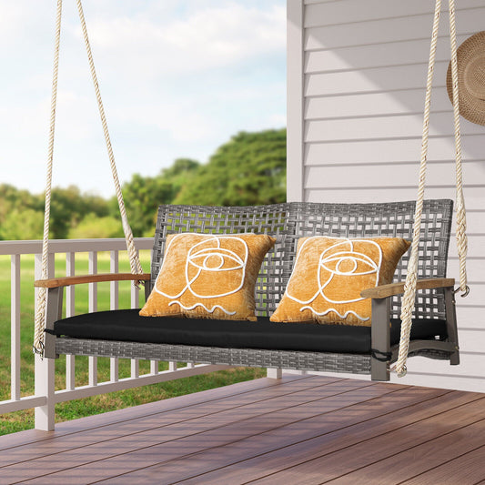2-Person Patio Wicker Hanging Swing Chair-Black - Tampa Home & Garden Store