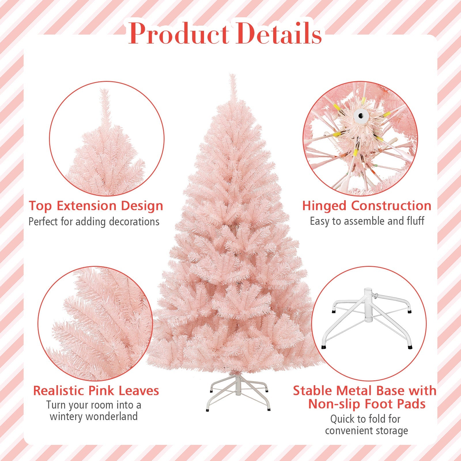 DirectDeals 6/7 ft artificial Christmas Tree Pink Hinged Full Fir with top extension on Tampa Home & Garden Store
