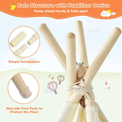 Foldable Kids Canvas Teepee Play Tent GemGear with natural wooden poles and rope ties on Tampa Home & Garden Store