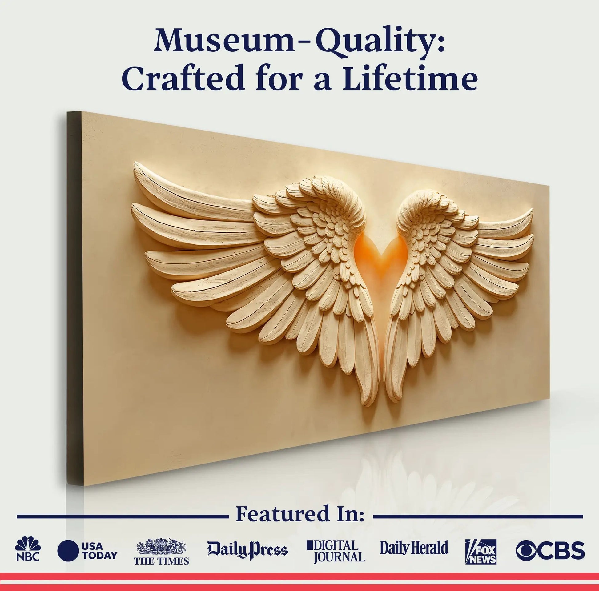 Wings Of Devotion Wall Art canvas by Tailored Canvases with carved wooden wings in beige on Tampa Home & Garden Store