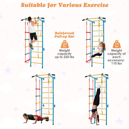 7 In 1 Kids Indoor Gym Playground Swedish Wall Ladder for Solid Wall-Yellow - Tampa Home & Garden Store
