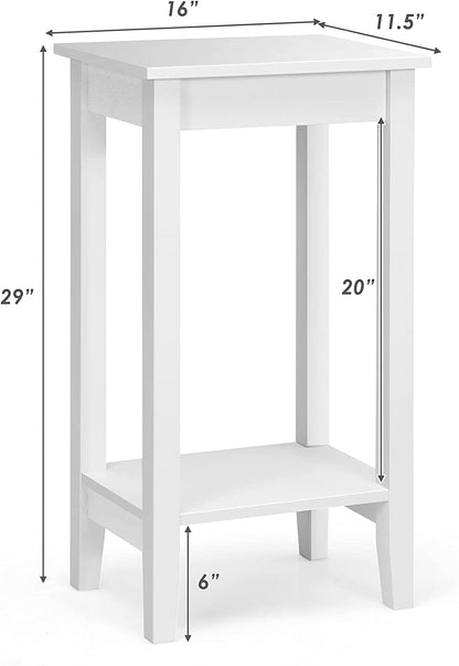Set of 2 Versatile 2-Tier End Table with Storage Shelf-White