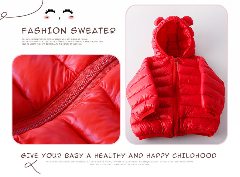 Red quilted baby hooded puffer jacket with zipper, warm outerwear for newborns on Tampa Home & Garden Store