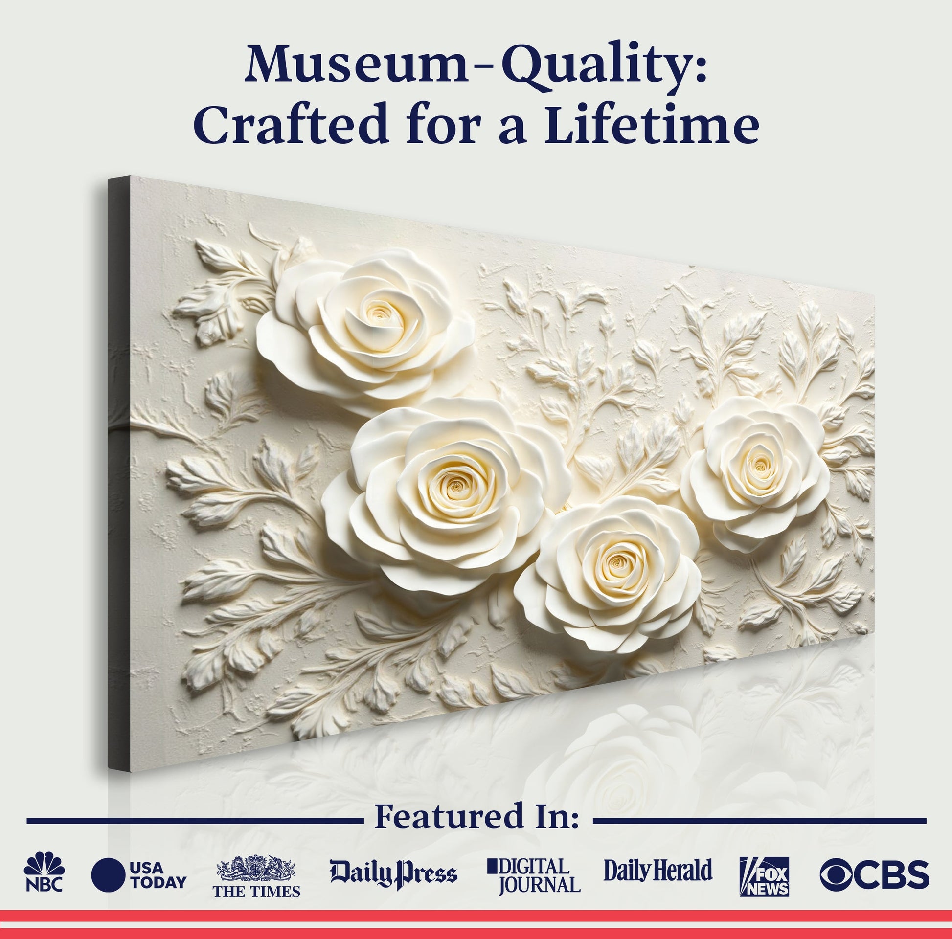 Floral Abstract Wall Art IV canvas by Tailored Canvases with 3D cream roses on ivory backdrop on Tampa Home & Garden Store