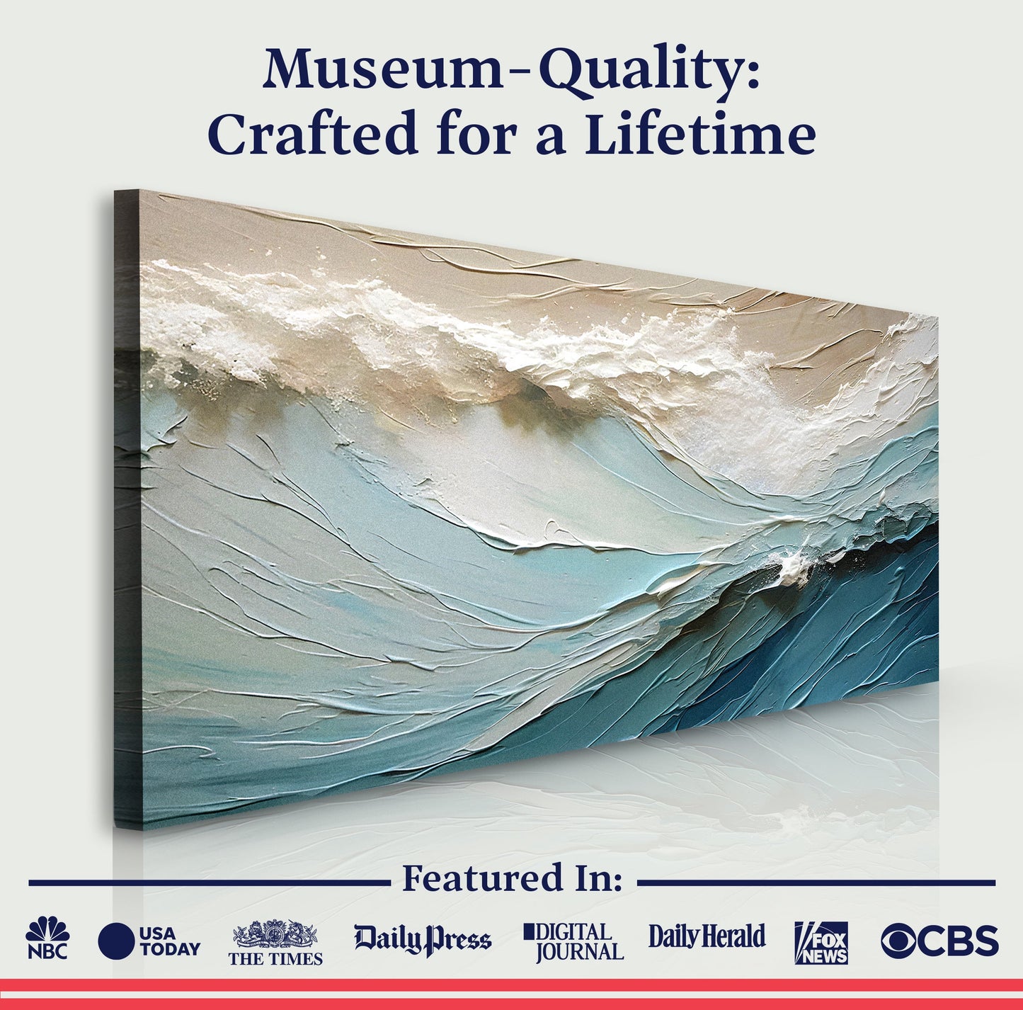 Beige minimalist wall art canvas by Tailored Canvases with textured seascape in cream and blue on Tampa Home & Garden Store