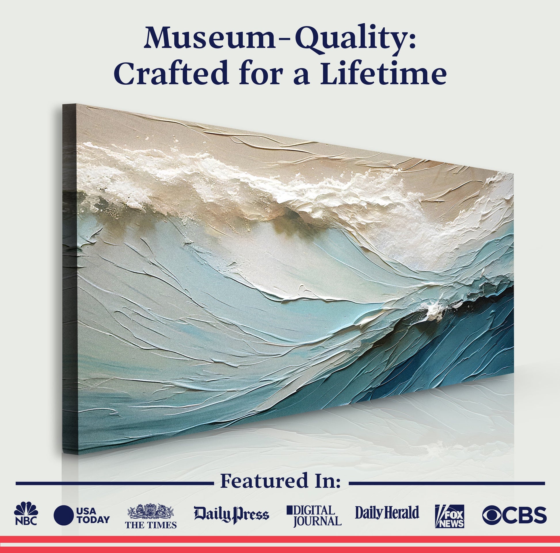Beige minimalist wall art canvas by Tailored Canvases with textured seascape in cream and blue on Tampa Home & Garden Store