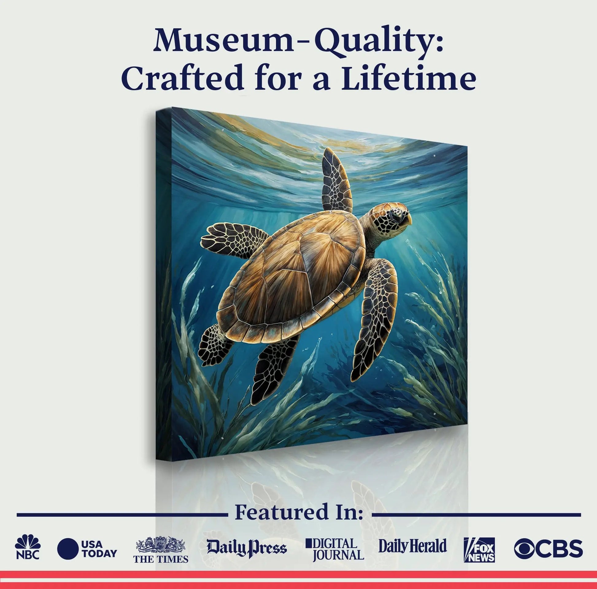 Turtle in Seagrass coastal wall art canvas by Tailored Canvases with vivid ocean blues on Tampa Home & Garden Store