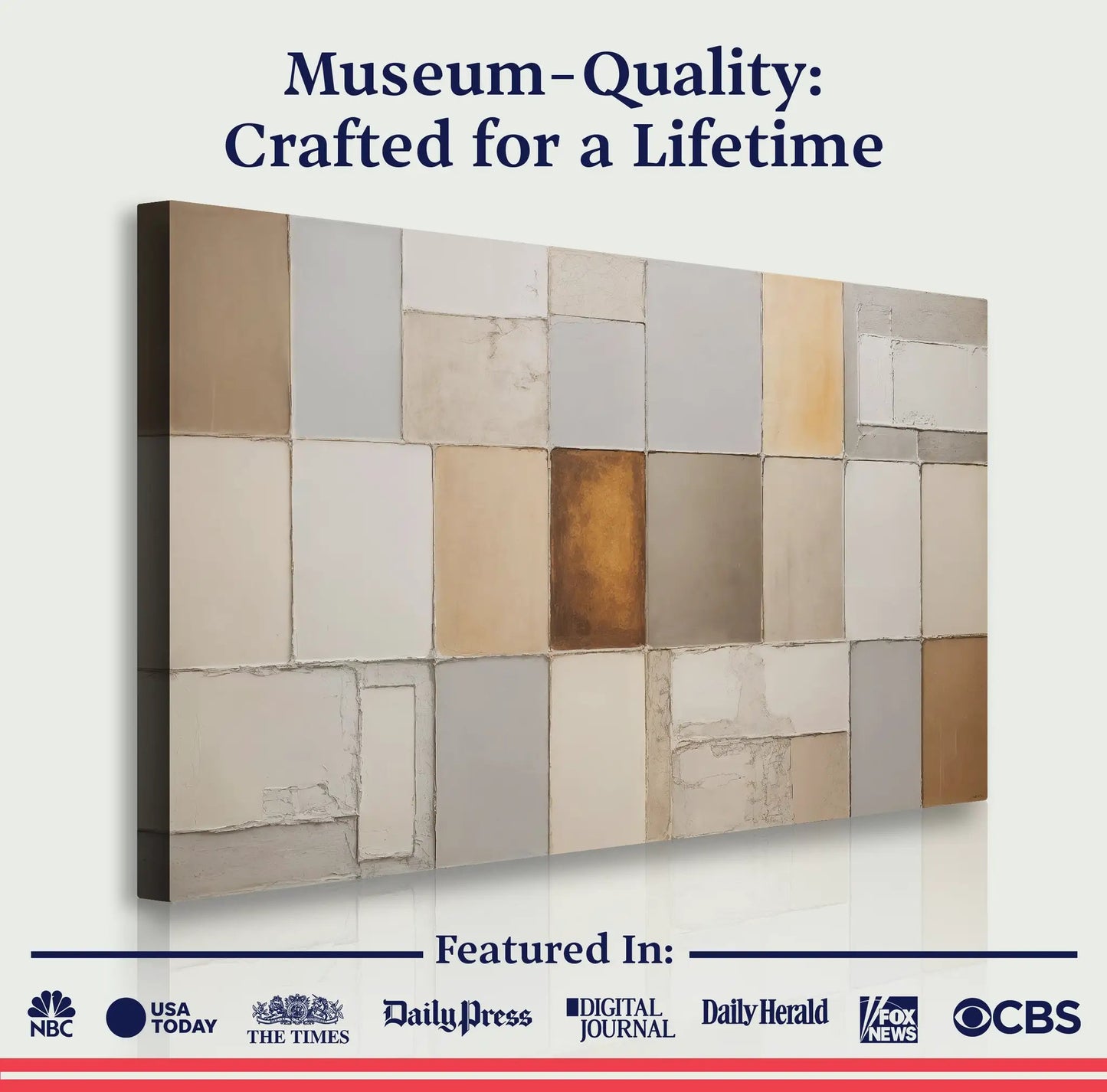 Earth Tones Patchwork Geometric Wall Art canvas with beige gray tan tiles Tailored Canvases on Tampa Home & Garden Store