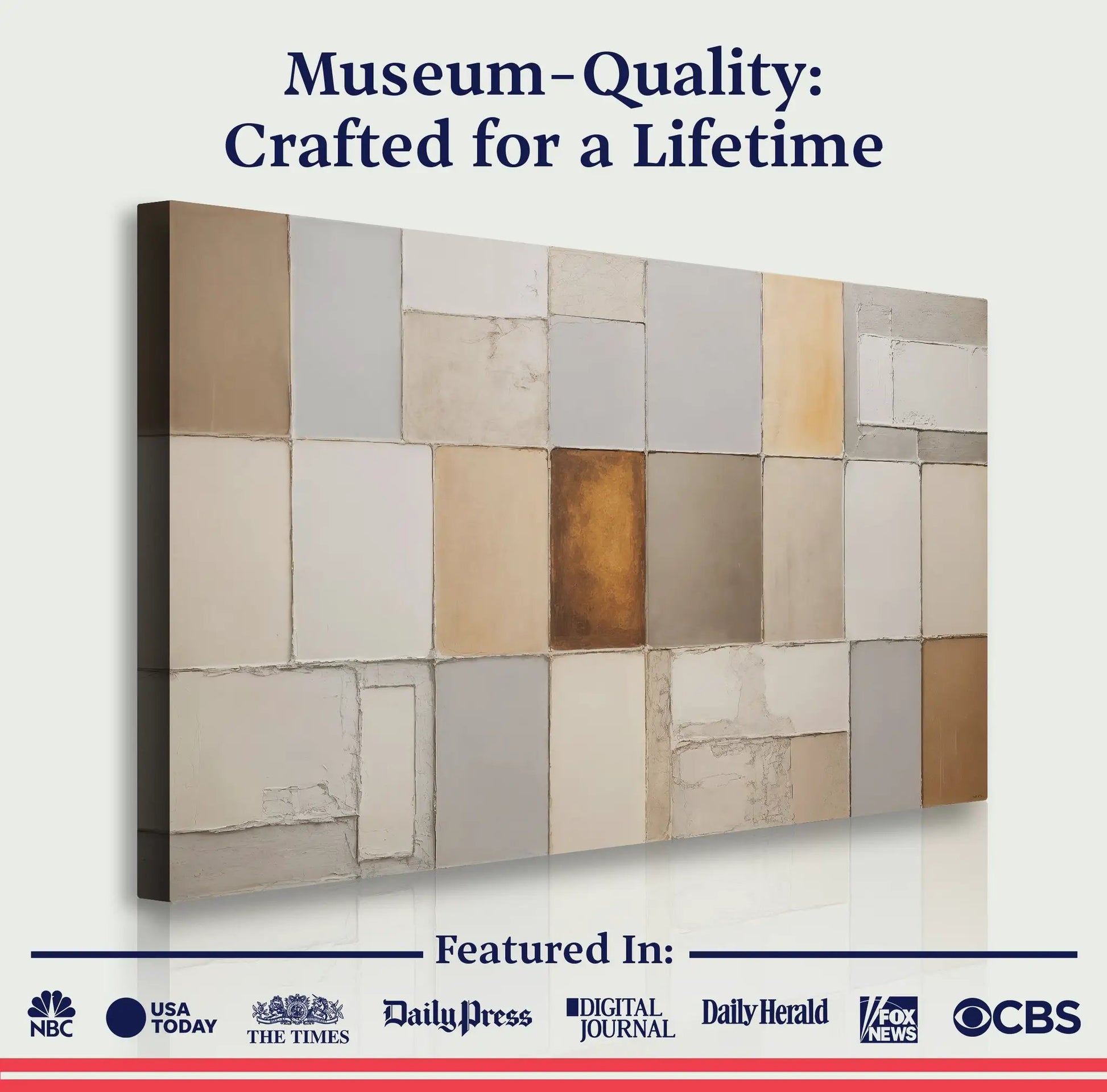 Earth Tones Patchwork Geometric Wall Art canvas with beige gray tan tiles Tailored Canvases on Tampa Home & Garden Store