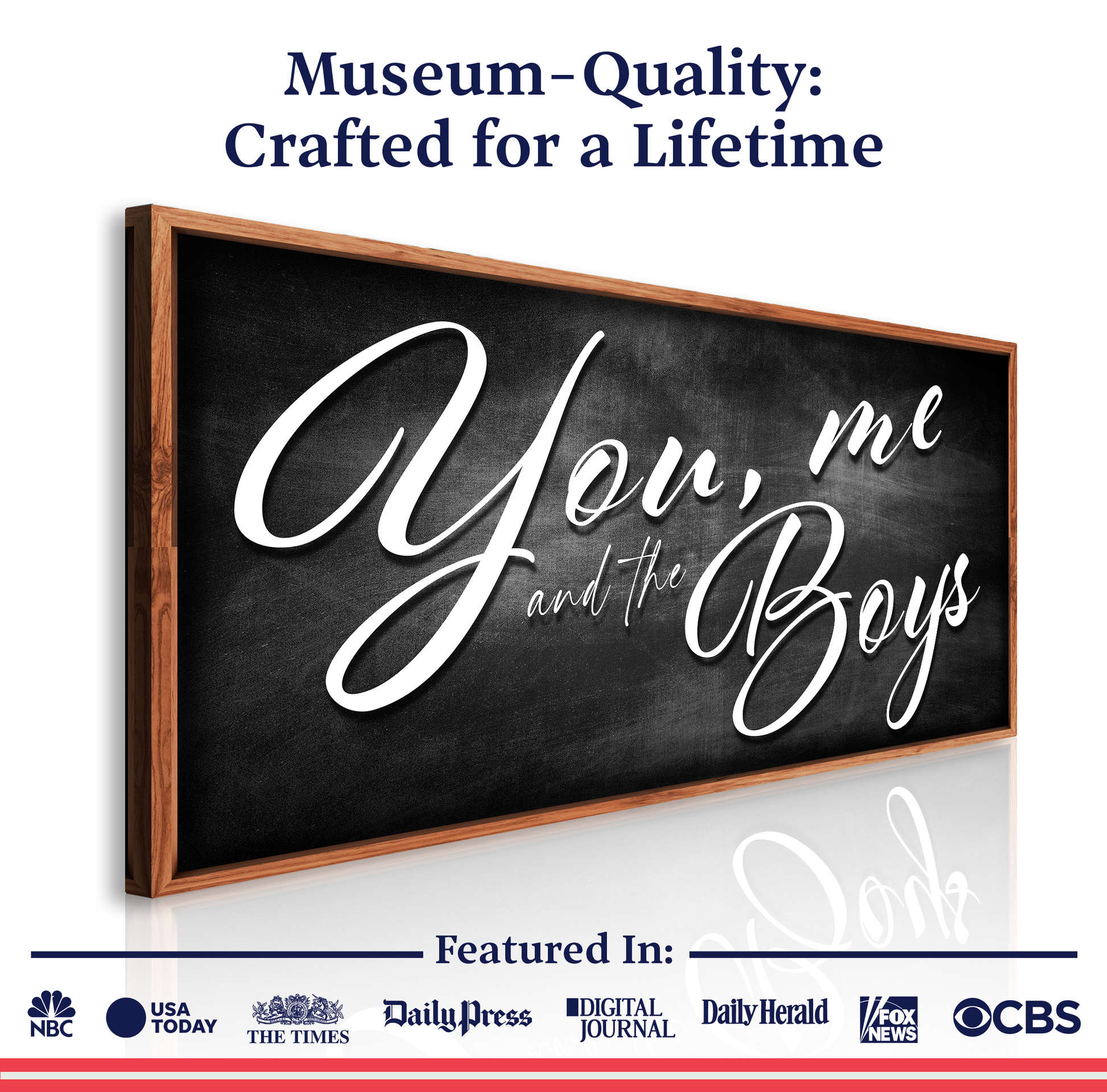 You Me and the Boys Farmhouse Family Sign II canvas on wood frame with chalkboard-style white script on Tampa Home & Garden Store