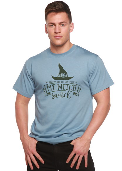 Unisex My Witch T-shirt in light blue bamboo viscose/organic cotton with witch hat graphic on Tampa Home & Garden Store