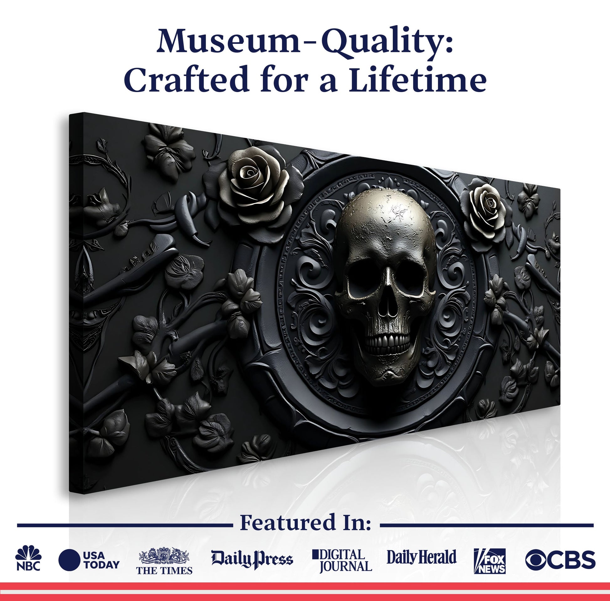 3D Rose & Skull Wall Art VI canvas by Tailored Canvases, dark embossed floral skull on Tampa Home & Garden Store