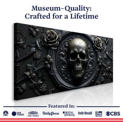 3D Rose & Skull Wall Art VI canvas by Tailored Canvases, dark embossed floral skull on Tampa Home & Garden Store