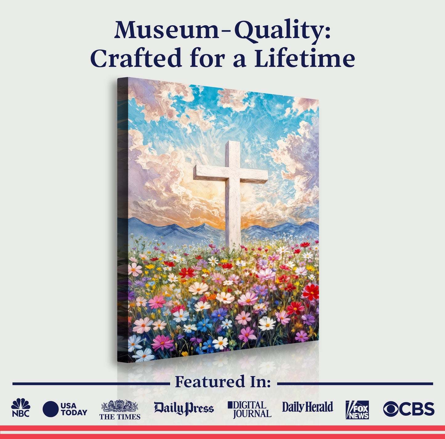 Cross Floral Field Faith Wall Art canvas by Tailored Canvases with a cross and blooms on Tampa Home & Garden Store