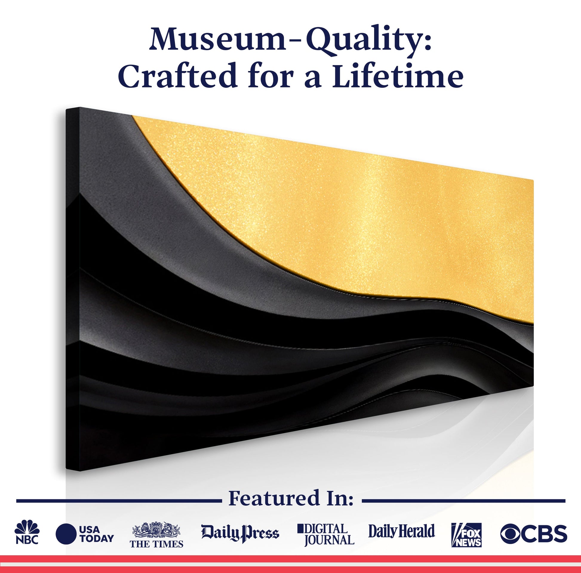Black And Gold Minimalist Abstract VIII canvas by Tailored Canvases; metallic gold and black curved forms on crafting canvas on Tampa Home & Garden Store
