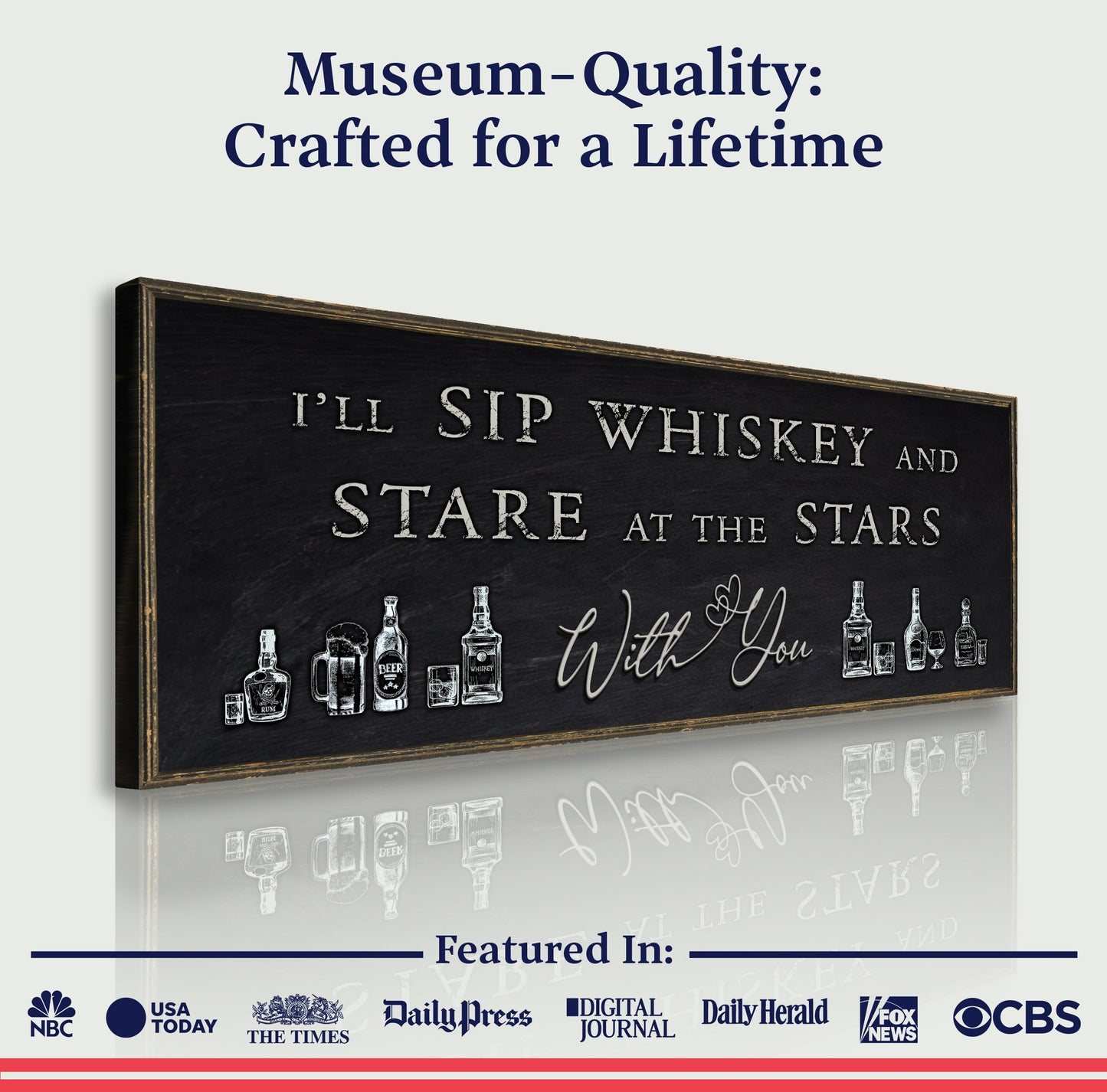 Sip Whiskey Bar Sign II canvas with whiskey bottles and distressed black board on Tampa Home & Garden Store