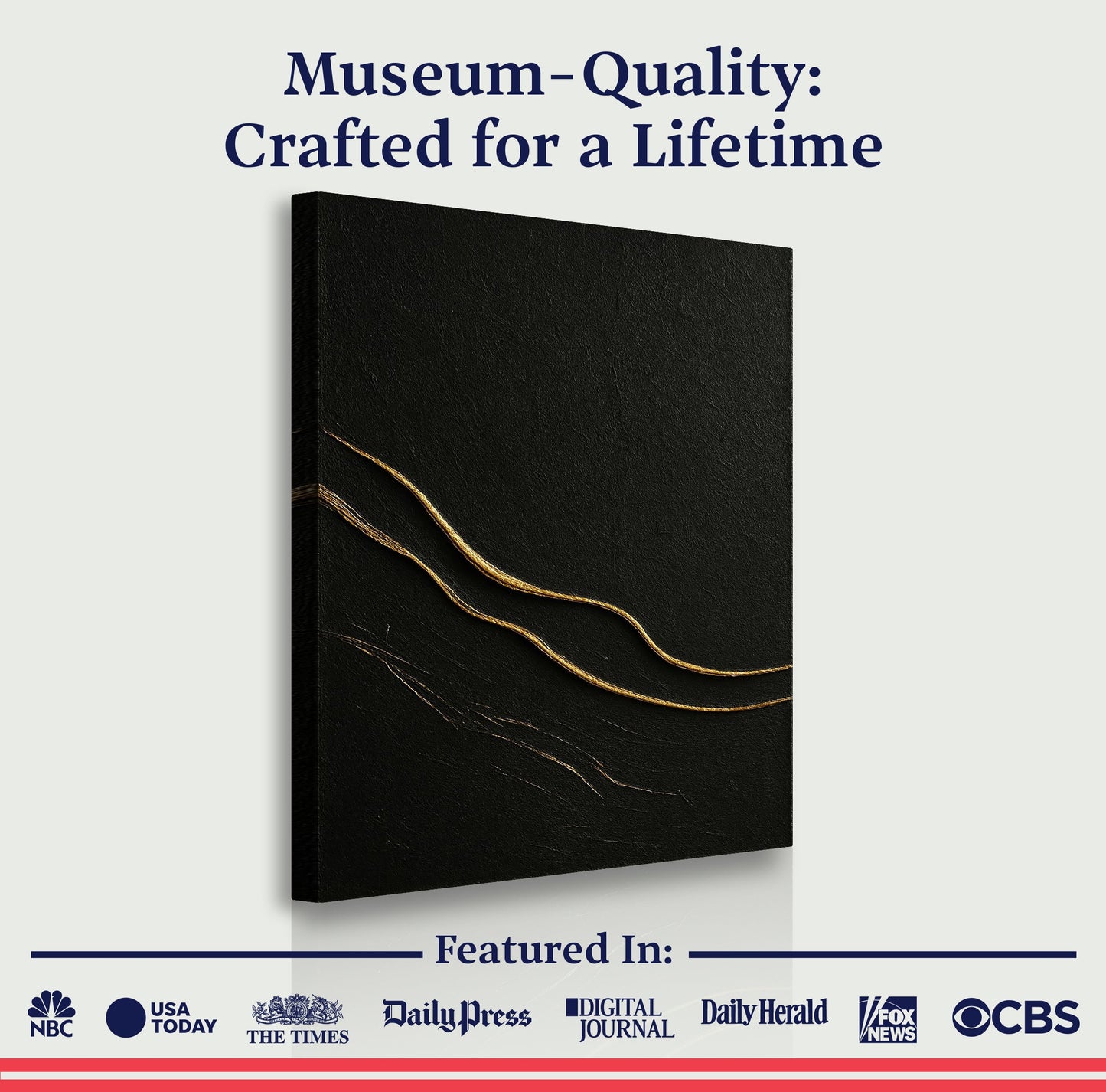 Modern Abstract Minimalist Wall Art VIII canvas with black textured surface and gold string on Tampa Home & Garden Store