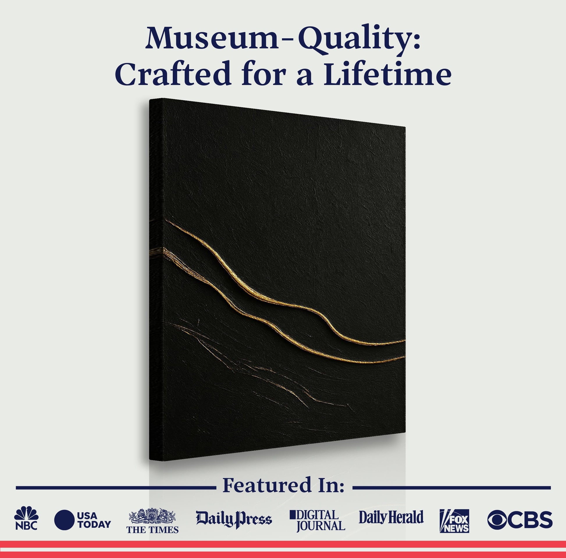 Modern Abstract Minimalist Wall Art VIII canvas with black textured surface and gold string on Tampa Home & Garden Store