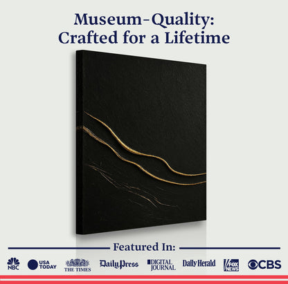 Modern Abstract Minimalist Wall Art VIII canvas with black textured surface and gold string on Tampa Home & Garden Store