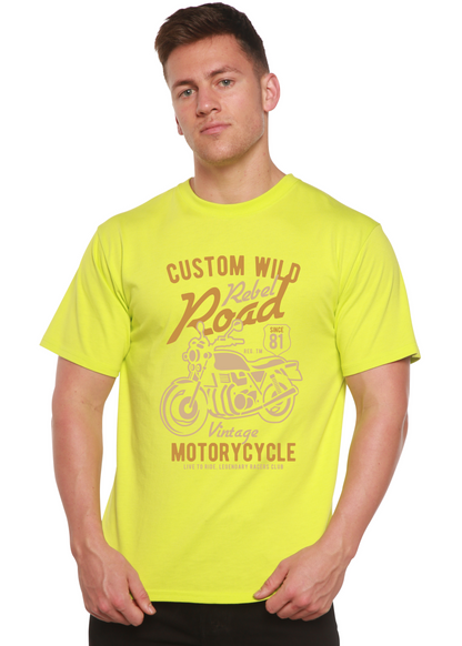 Custom Wild Men's Bamboo Viscose/Organic Cotton T-Shirt lime motorcycle print by Spun Bamboo on Tampa Home & Garden Store