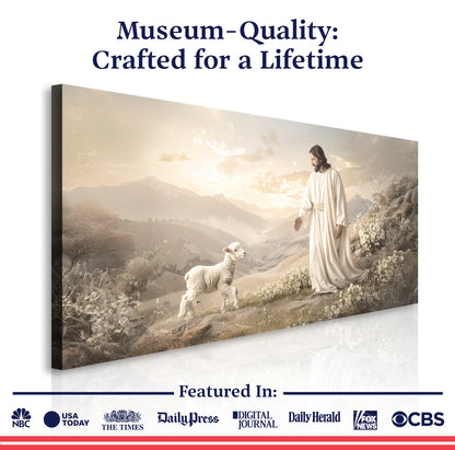 Canvas wall art Jesus Protects The Lamb From Wolves X by Tailored Canvases with Jesus and lambs on Tampa Home & Garden Store