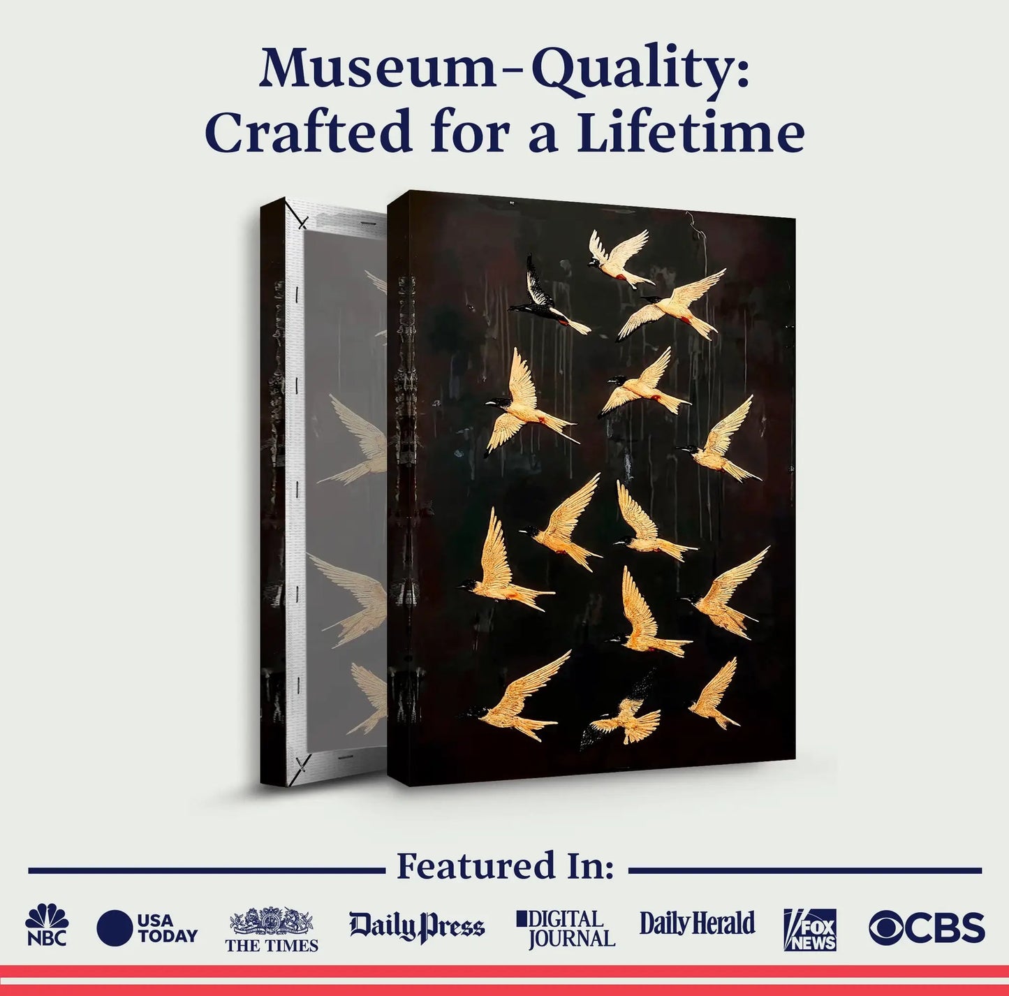 Abstract Flying Swallow canvas by Tailored Canvases, background with gold swallows in flight on Tampa Home & Garden Store