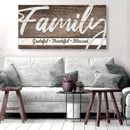 Grateful Thankful Blessed Family Sign III canvas Tailored Canvases rustic wood sign on Tampa Home & Garden Store