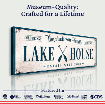 Canvas sign Personalized Lake House Sign IV by Tailored Canvases with blue frame LAKE HOUSE on Tampa Home & Garden Store