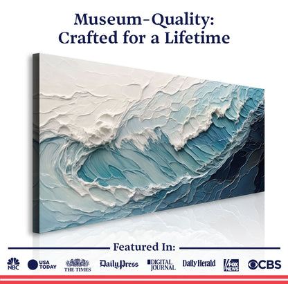 Ocean's Embrace Seascape Canvas by Tailored Canvases; blue teal wave texture on gallery wrap on Tampa Home & Garden Store