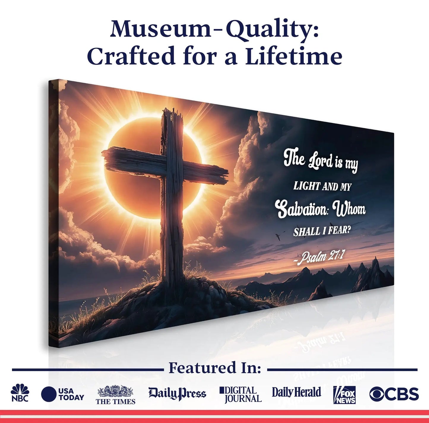 Psalm 27:1 Faith Sign canvas by Tailored Canvases with warm sunset cross on Tampa Home & Garden Store