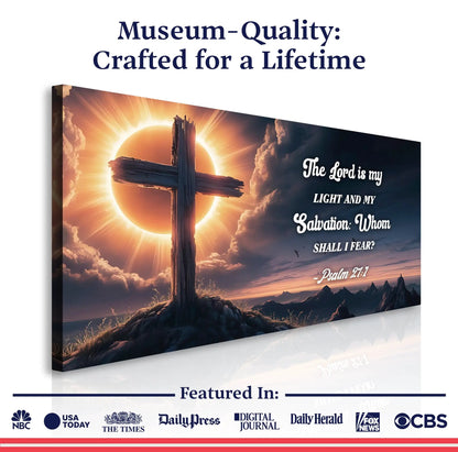 Psalm 27:1 Faith Sign canvas by Tailored Canvases with warm sunset cross on Tampa Home & Garden Store