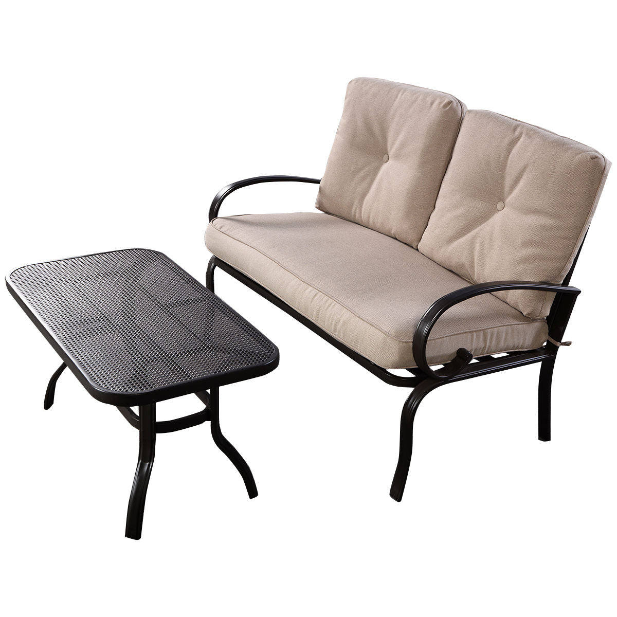 2 piezas de asientos con cojines para mesa de centro de patio - Beige