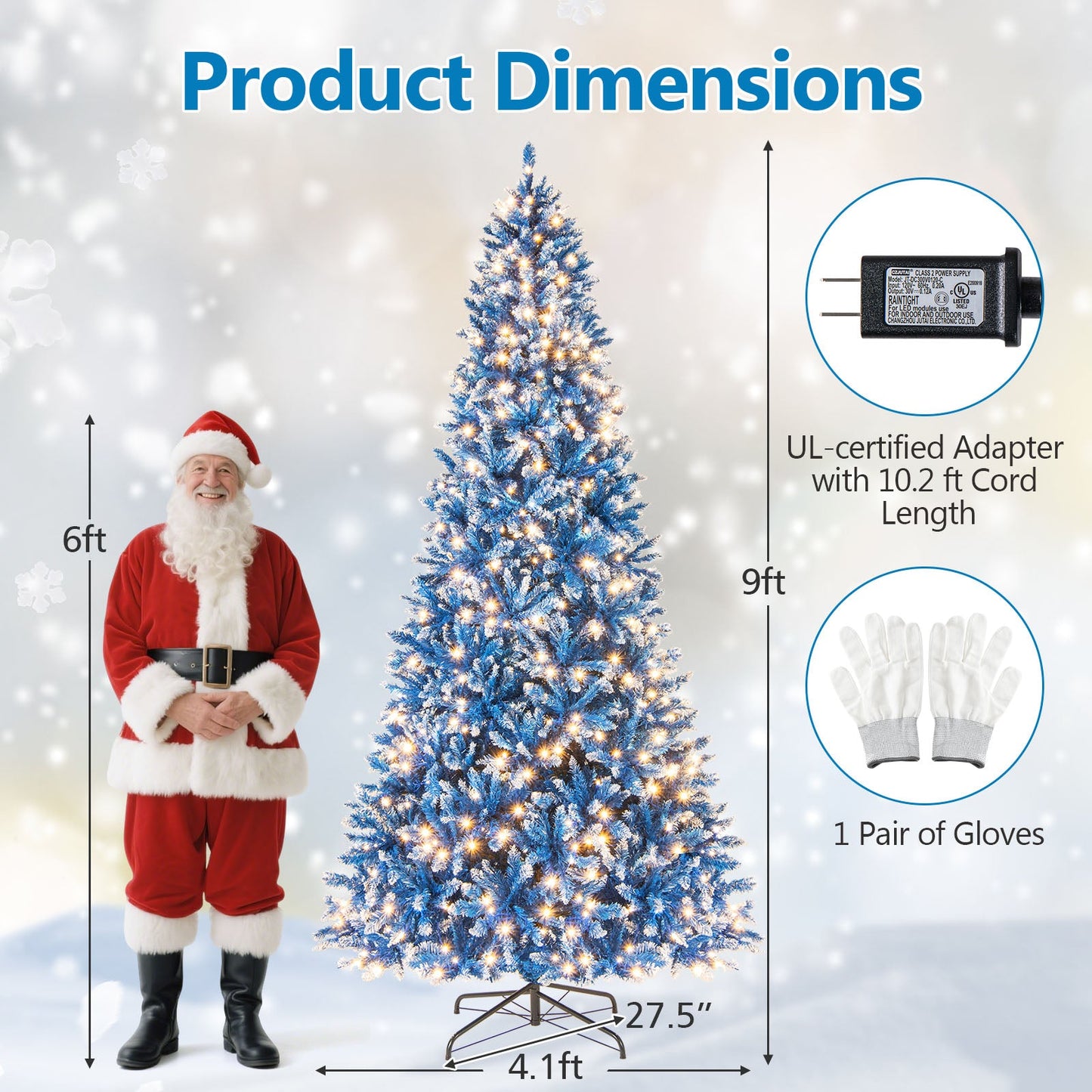 6/7/8/9 FT Artificial Christmas Tree with 767 Snowy Branch Tips