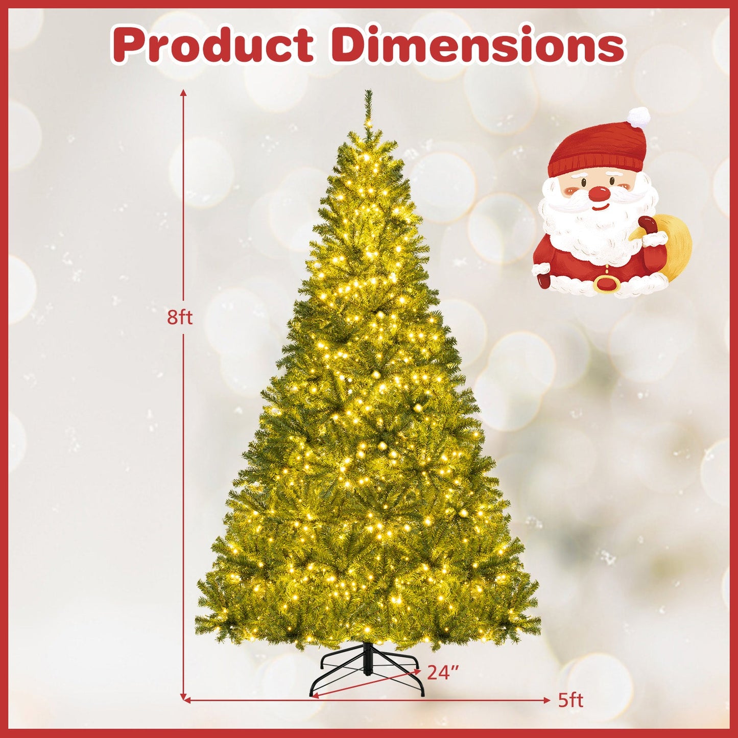 6/7/8 FT Pre-Lit Artificial Christmas Tree with Remote Control and LED Lights