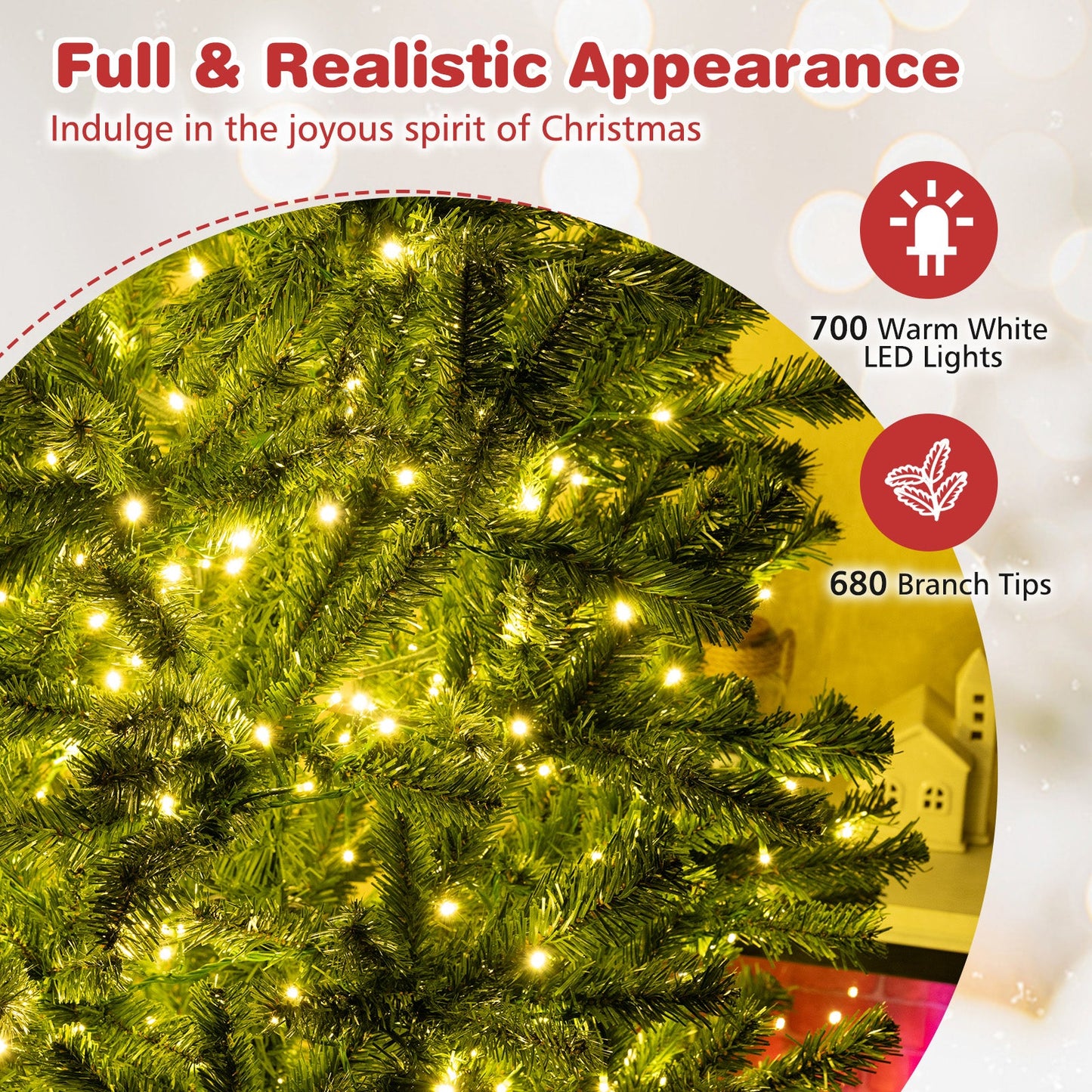 6/7/8 FT Pre-Lit Artificial Christmas Tree with Remote Control and LED Lights