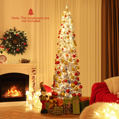 6/7 Feet Snow-flocked Artificial Christmas Tree with 220/290 Warm White LED Lights