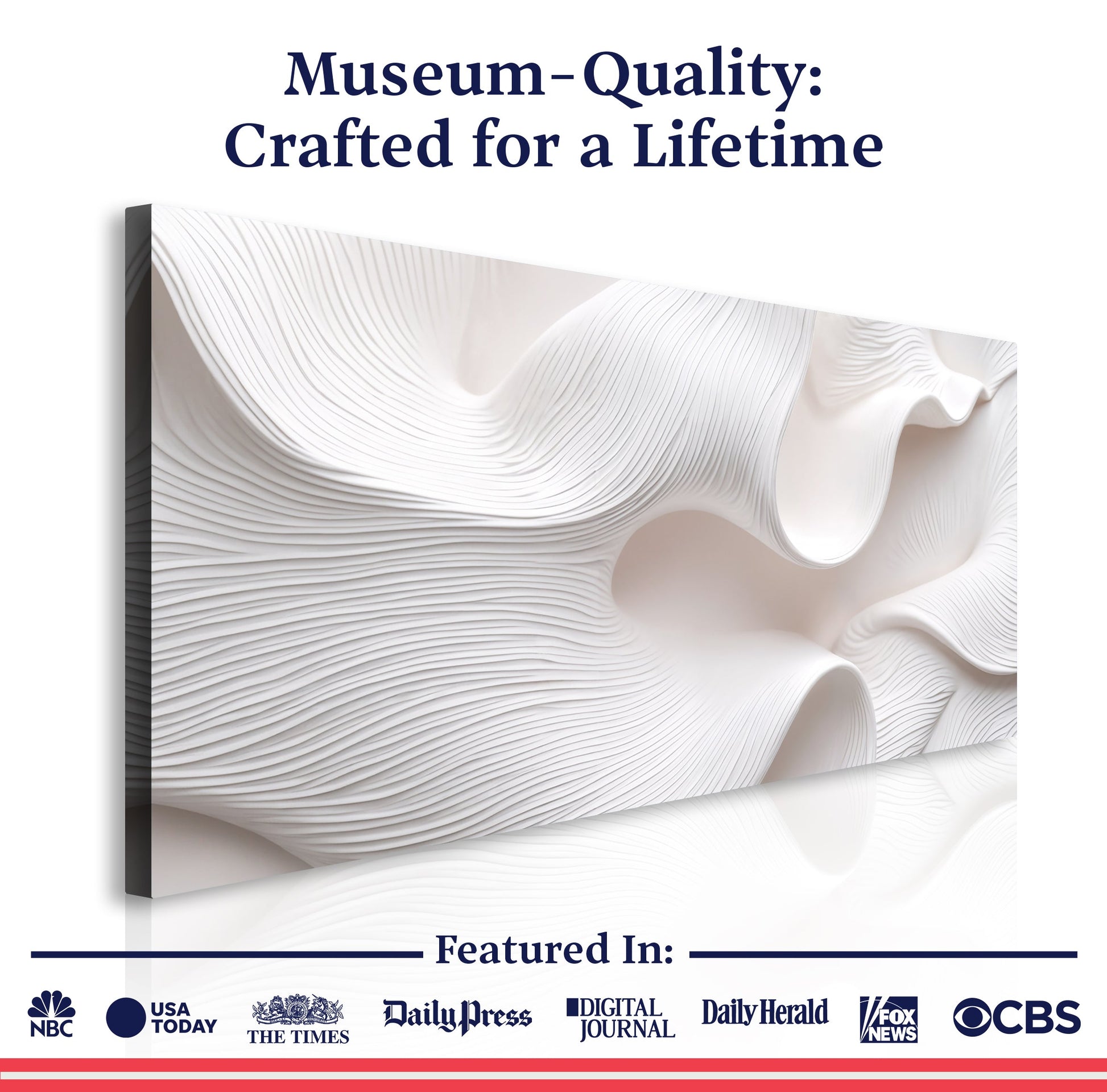 Minimalist Waves Wall Art II canvas with white textured wave pattern by Tailored Canvases on Tampa Home & Garden Store