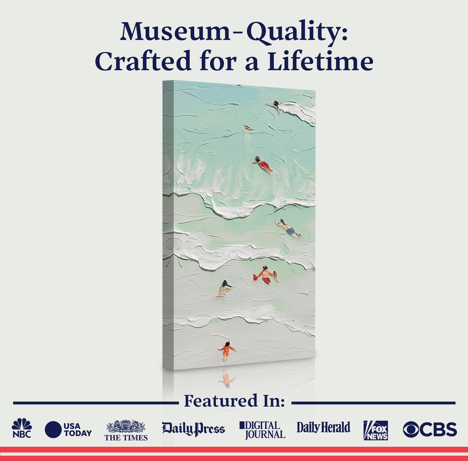 Beach Days Wall Art XXIII canvas with seafoam water and tiny swimmers by Tailored Canvases on Tampa Home & Garden Store