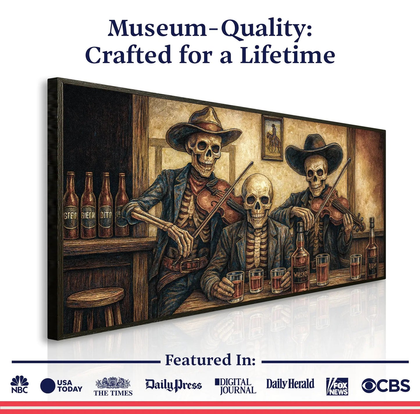 Cowboy Skeletons Western Bar Wall Art canvas by Tailored Canvases, rustic saloon scene on Tampa Home & Garden Store