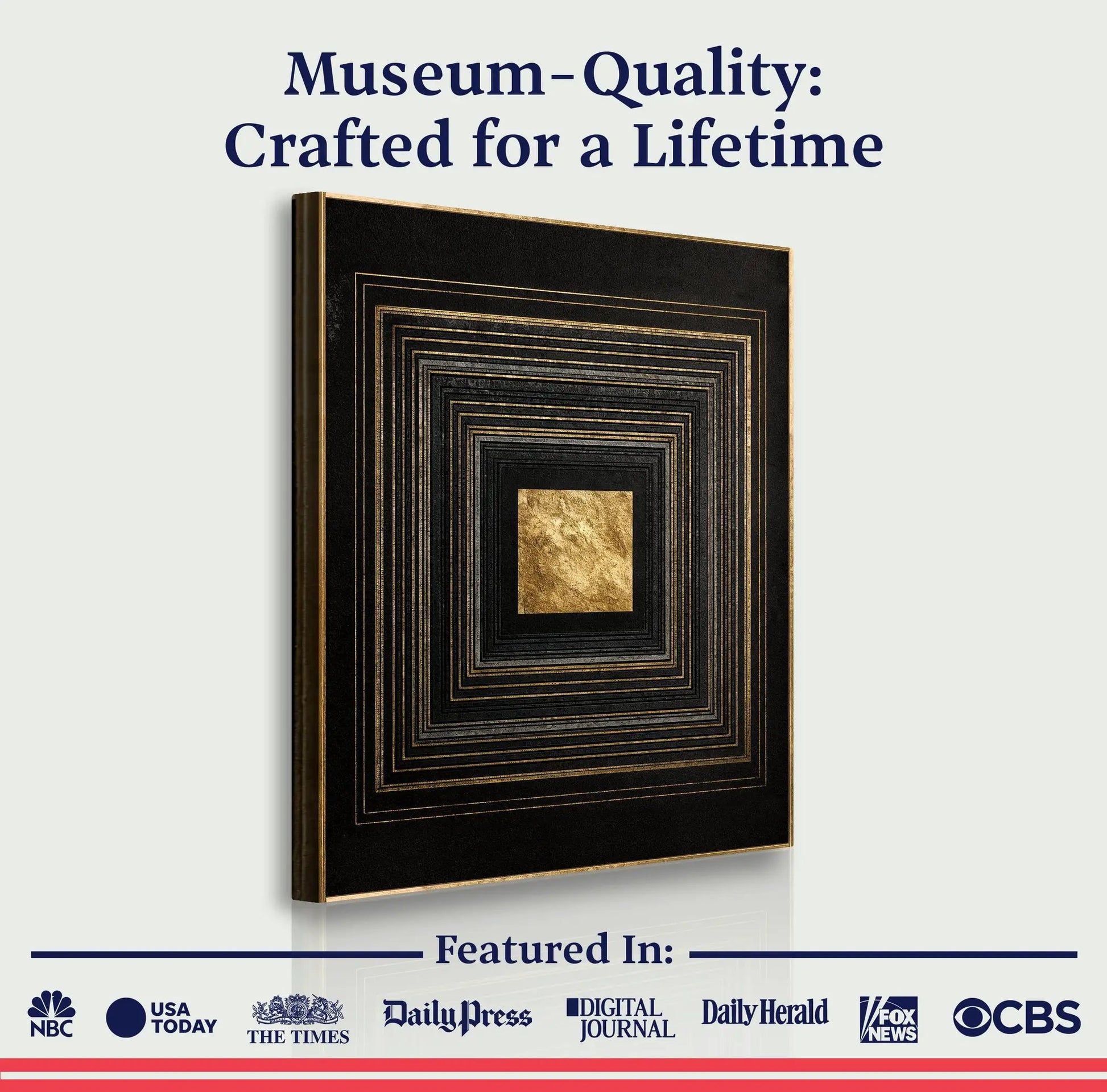 Canvas Black and Gold Core Wall Art by Tailored Canvases, gold square rings design on Tampa Home & Garden Store