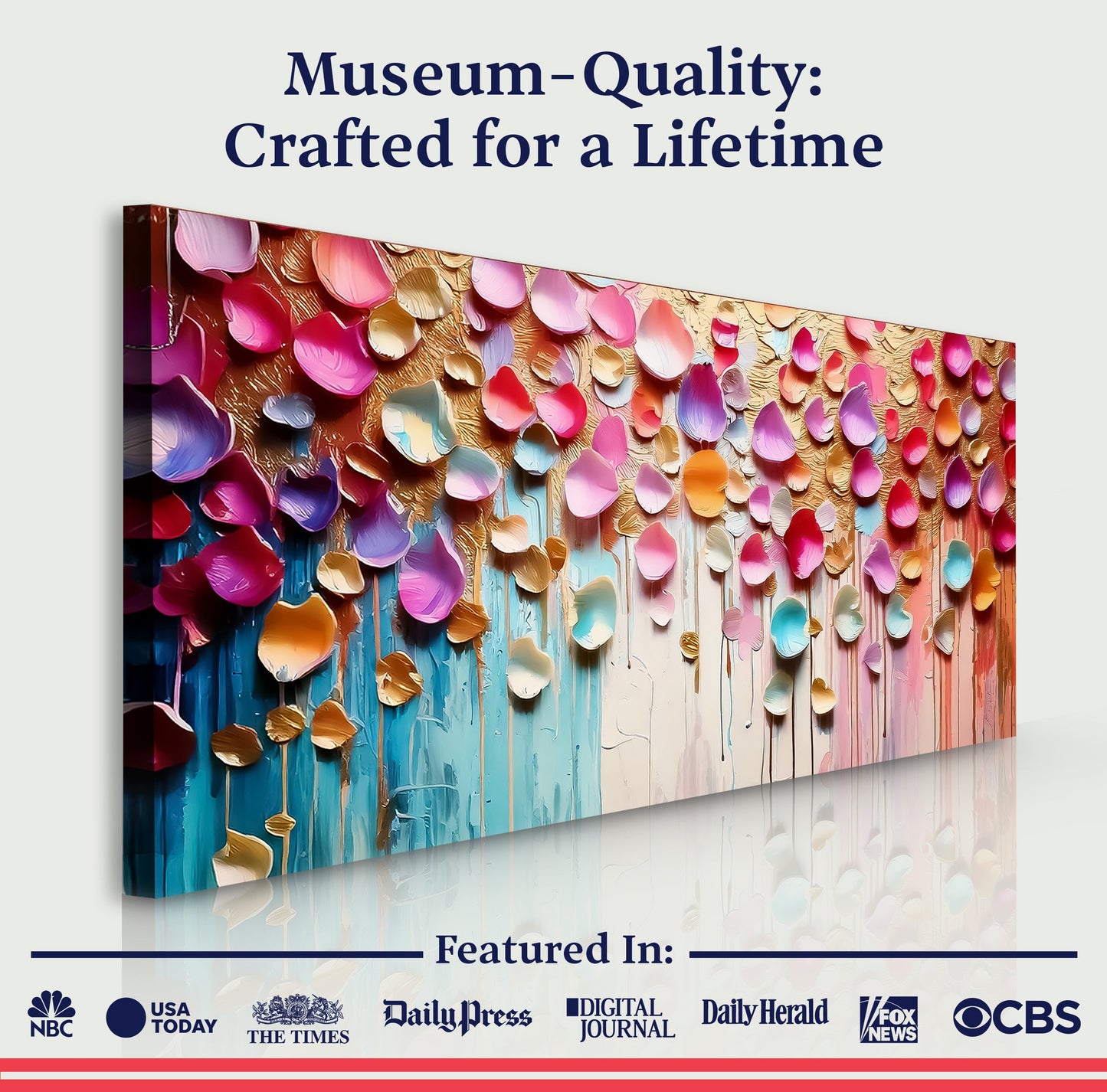 Vibrant Petals Wall Art Canvas by Tailored Canvases colorful petal collage in pinks blues golds on Tampa Home & Garden Store