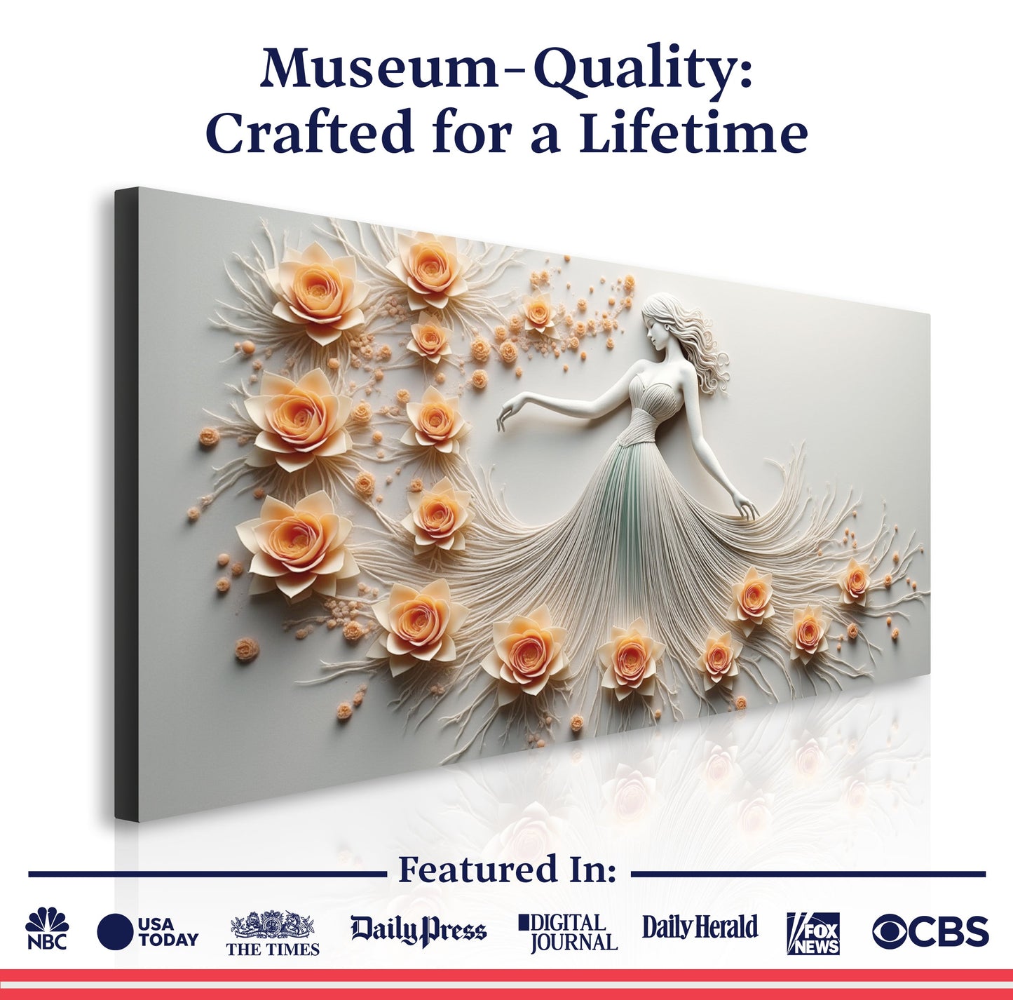 Modern Minimalist Woman Dance Wall Art canvas with peach roses and flowing gown on Tampa Home & Garden Store