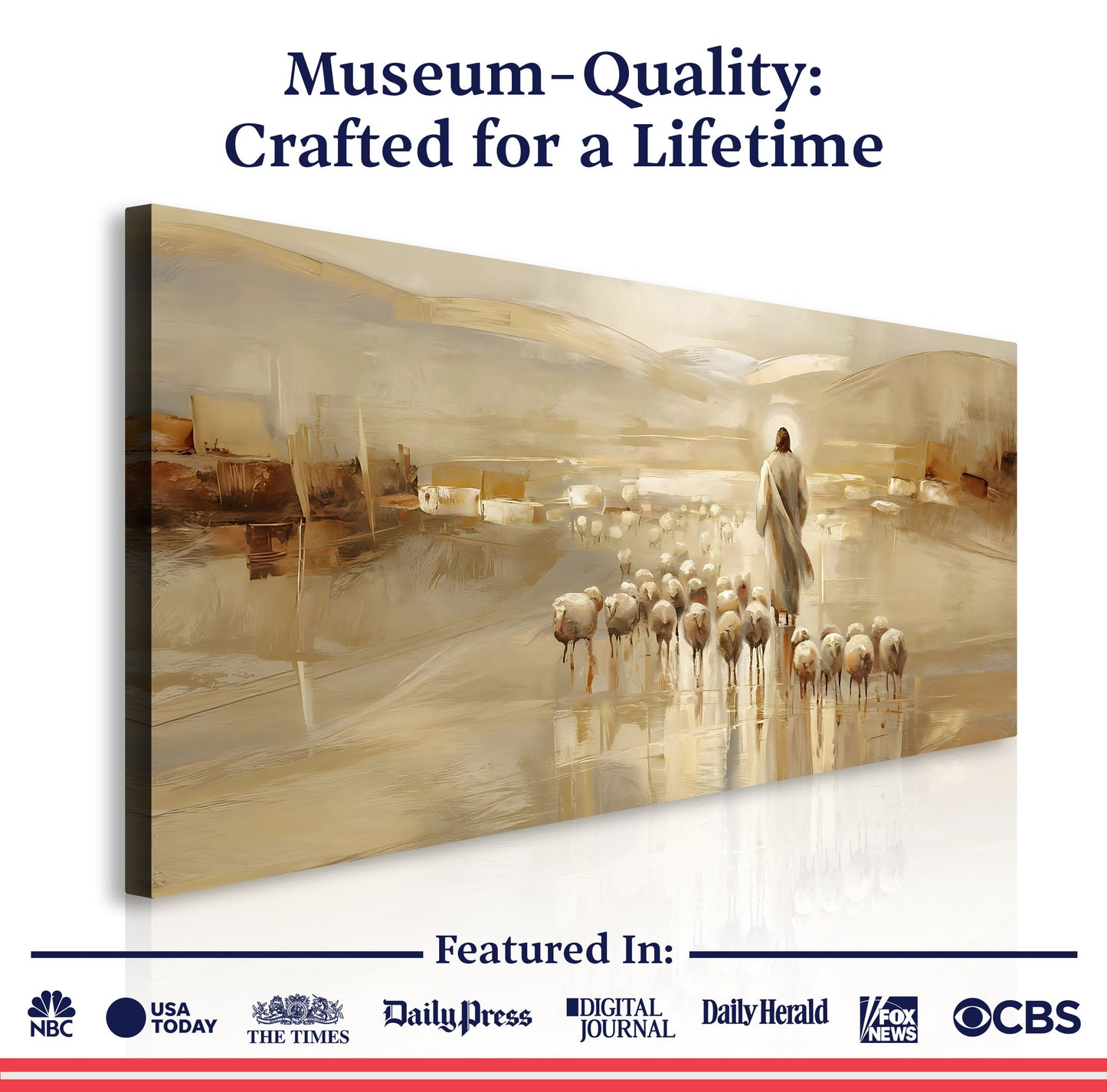 99 Faith Wall Art IX canvas by Tailored Canvases in a warm beige desert scene with sheep on Tampa Home & Garden Store