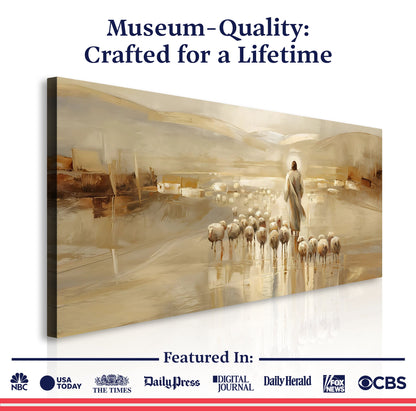 99 Faith Wall Art IX canvas by Tailored Canvases in a warm beige desert scene with sheep on Tampa Home & Garden Store