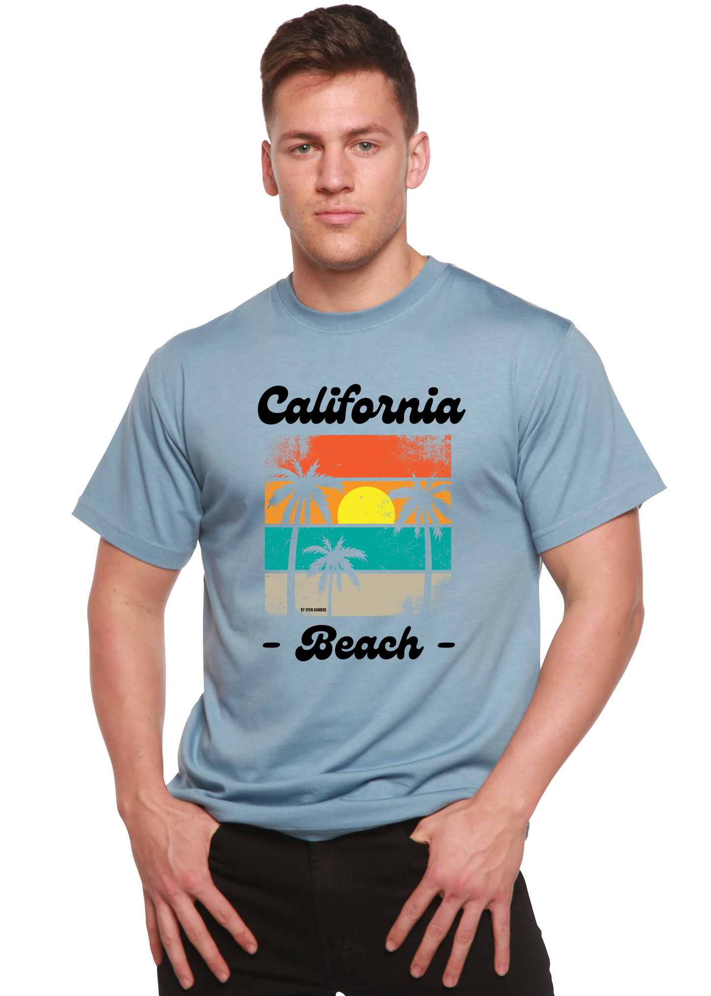California Beach unisex bamboo short sleeve T-shirt graphic, light blue by Spun Bamboo on Tampa Home & Garden Store